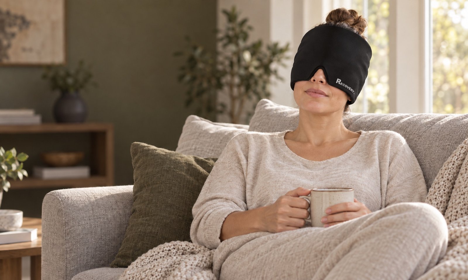 Escena ilustrativa: Persona descansando con gorro de gel Recovery, marca en su borde inferior derecho