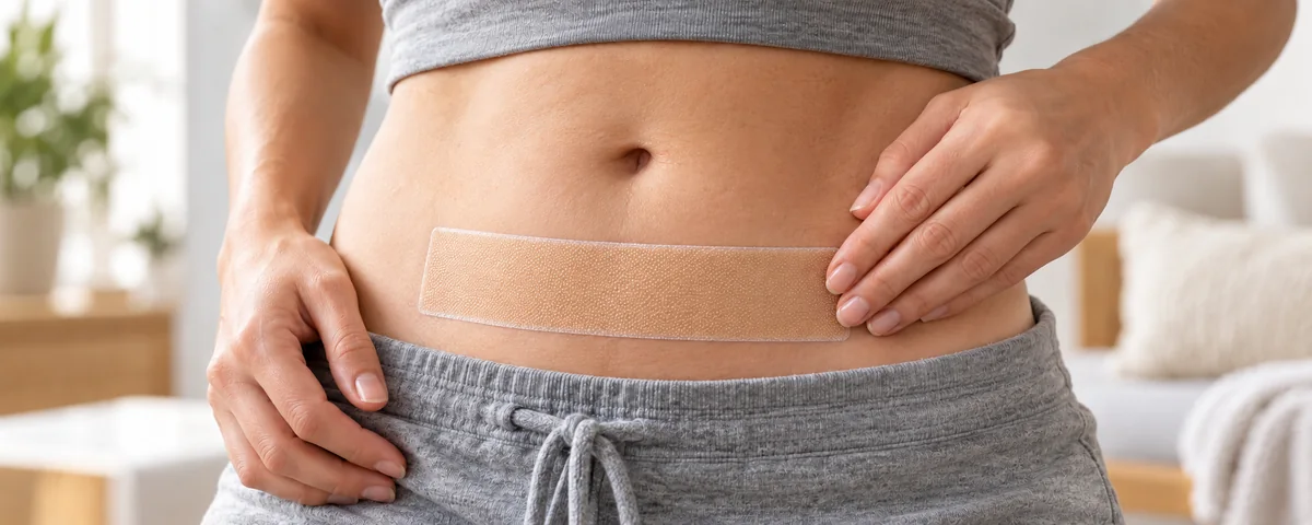 Cinta de silicona beige colocada sobre una cicatriz completamente cerrada.