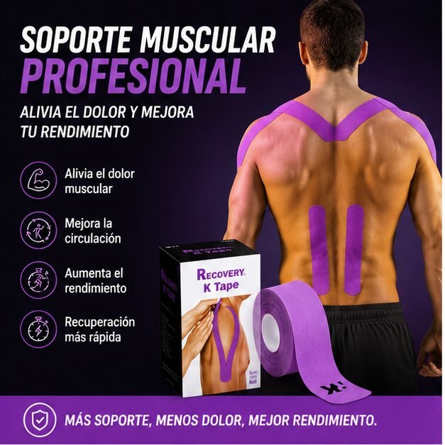 K Tape Recovery Morado 5 cm x 5 m - 20 Tiras Precortadas