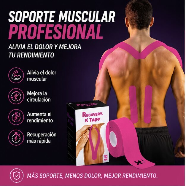 K Tape Recovery Rosado 5 cm x 5 m - 20 Tiras Precortadas