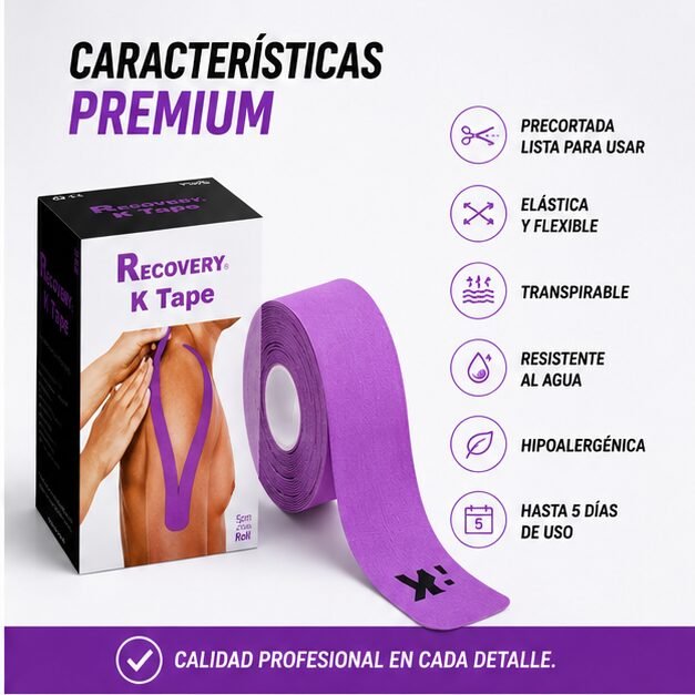 K Tape Recovery Morado 5 cm x 5 m - 20 Tiras Precortadas