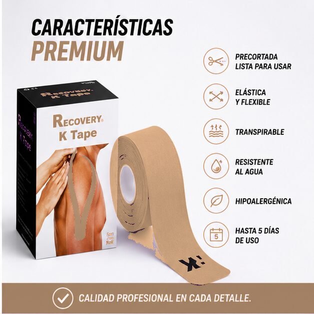 Duo Pack K Tape Recovery Beige 5 cm x 5 m - 40 Tiras Precortadas