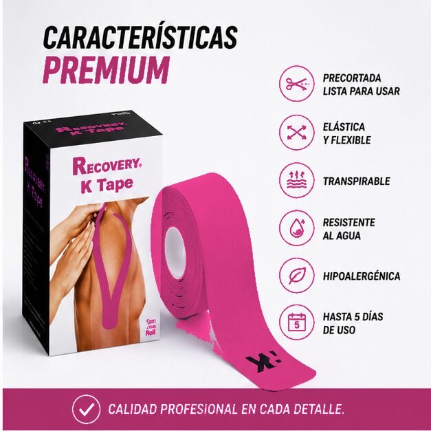 K Tape Recovery Rosado 5 cm x 5 m - 20 Tiras Precortadas
