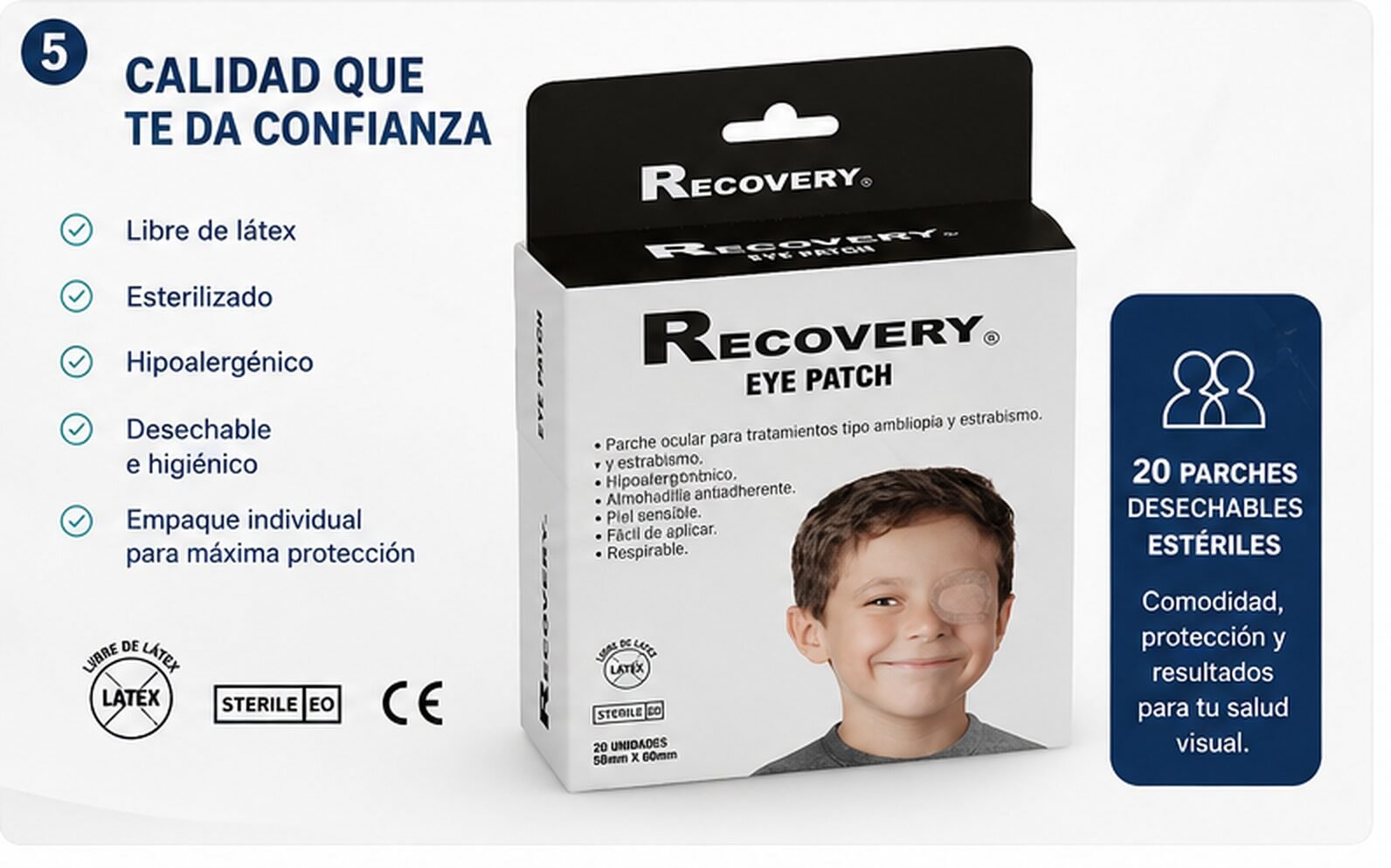 Parche Ocular Recovery 58 x 80 mm - 20 Unidades