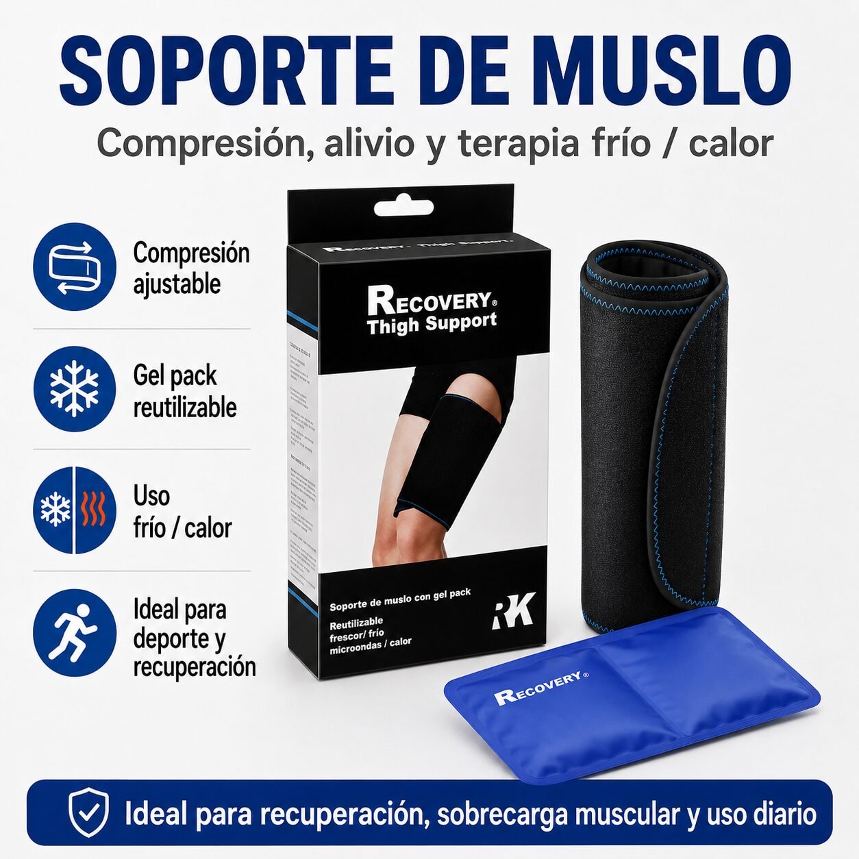 Soporte de Muslo/Pantorrilla Recovery con Gel Pack Frío/Calor