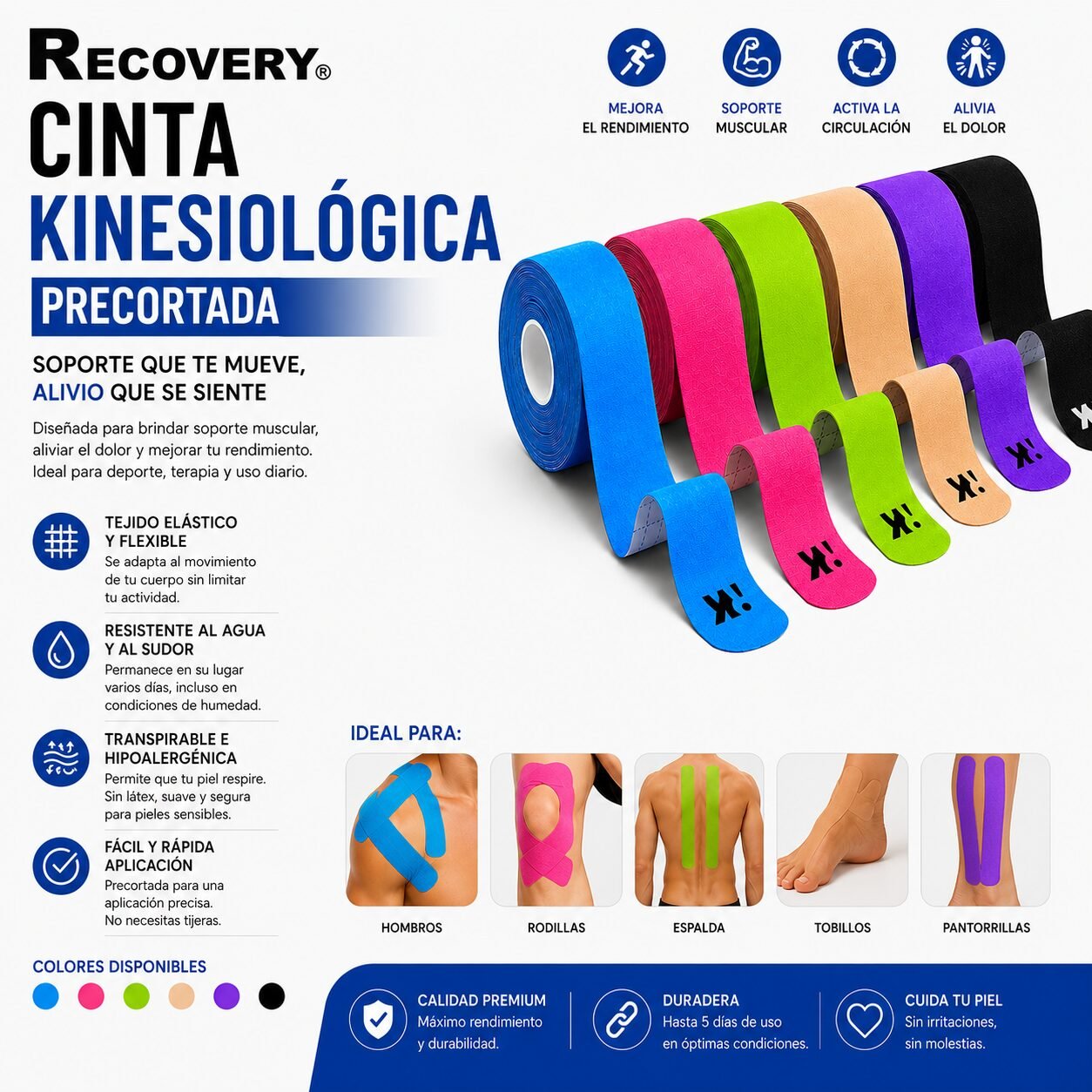 Duo Pack K Tape Recovery Beige 5 cm x 5 m - 40 Tiras Precortadas