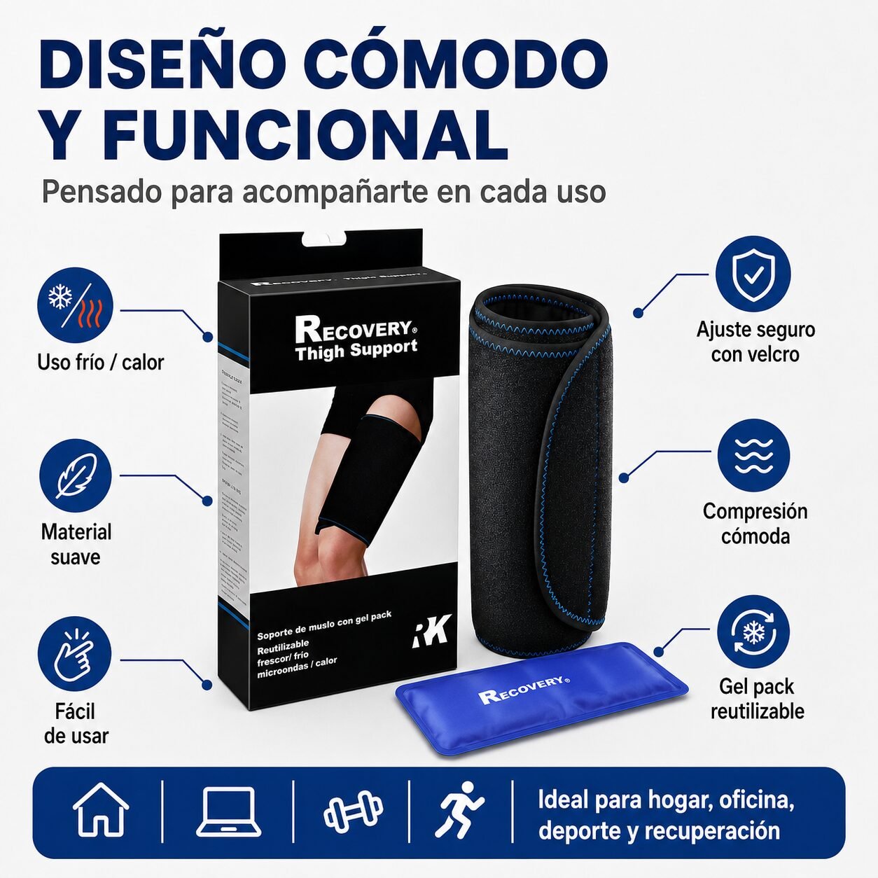Soporte de Muslo/Pantorrilla Recovery con Gel Pack Frío/Calor