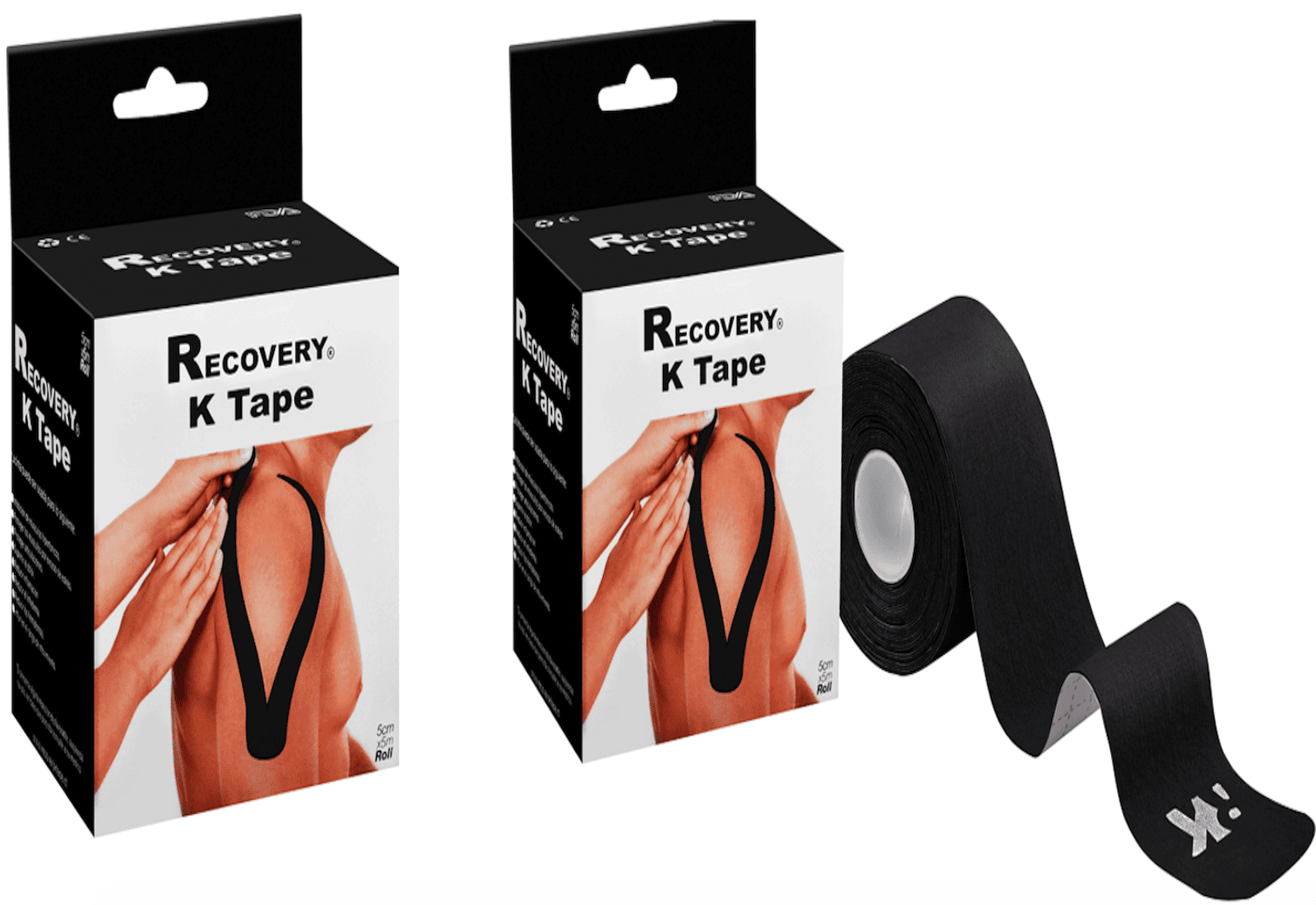 Duo Pack K Tape Recovery Negro 5 cm x 5 m - 40 Tiras Precortadas - Recovery Chile