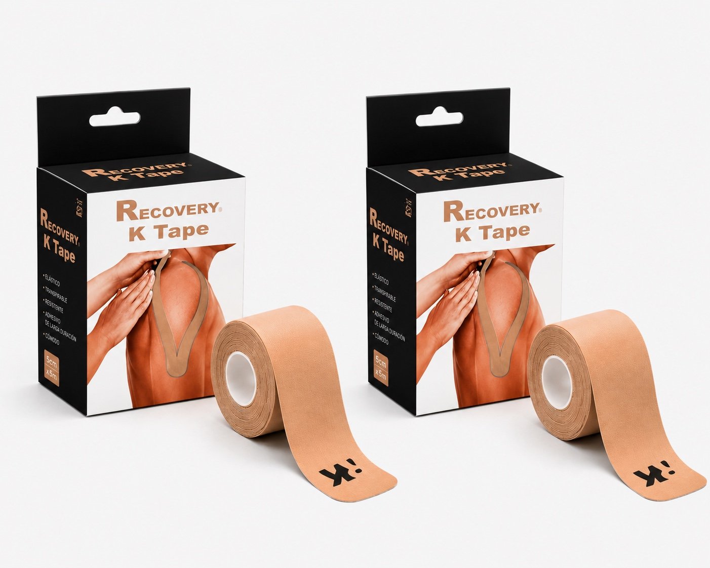Duo Pack K Tape Recovery Beige 5 cm x 5 m - 40 Tiras Precortadas - Recovery Chile