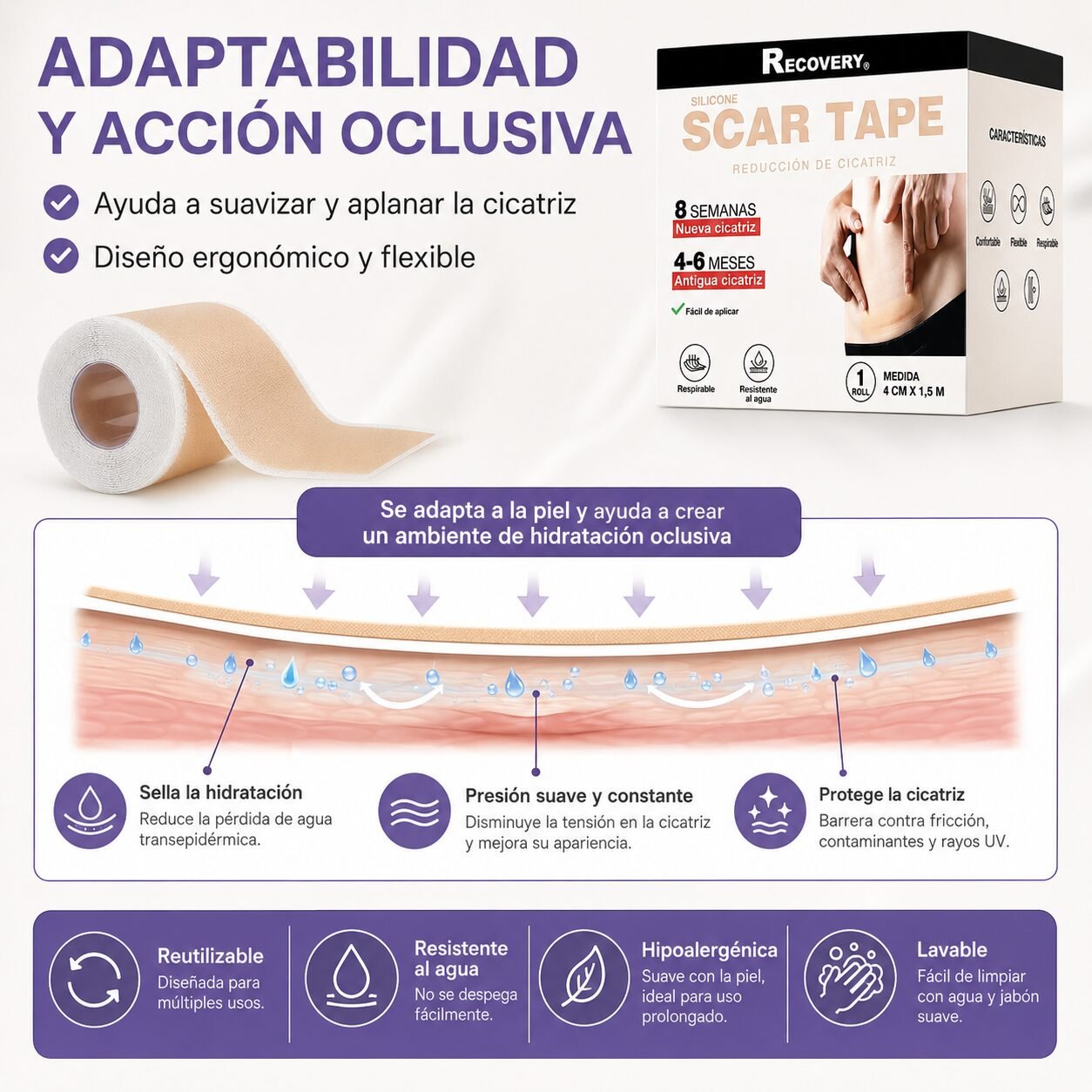 Parche de Silicona Recovery para Cicatrices 4 cm x 1,5 m