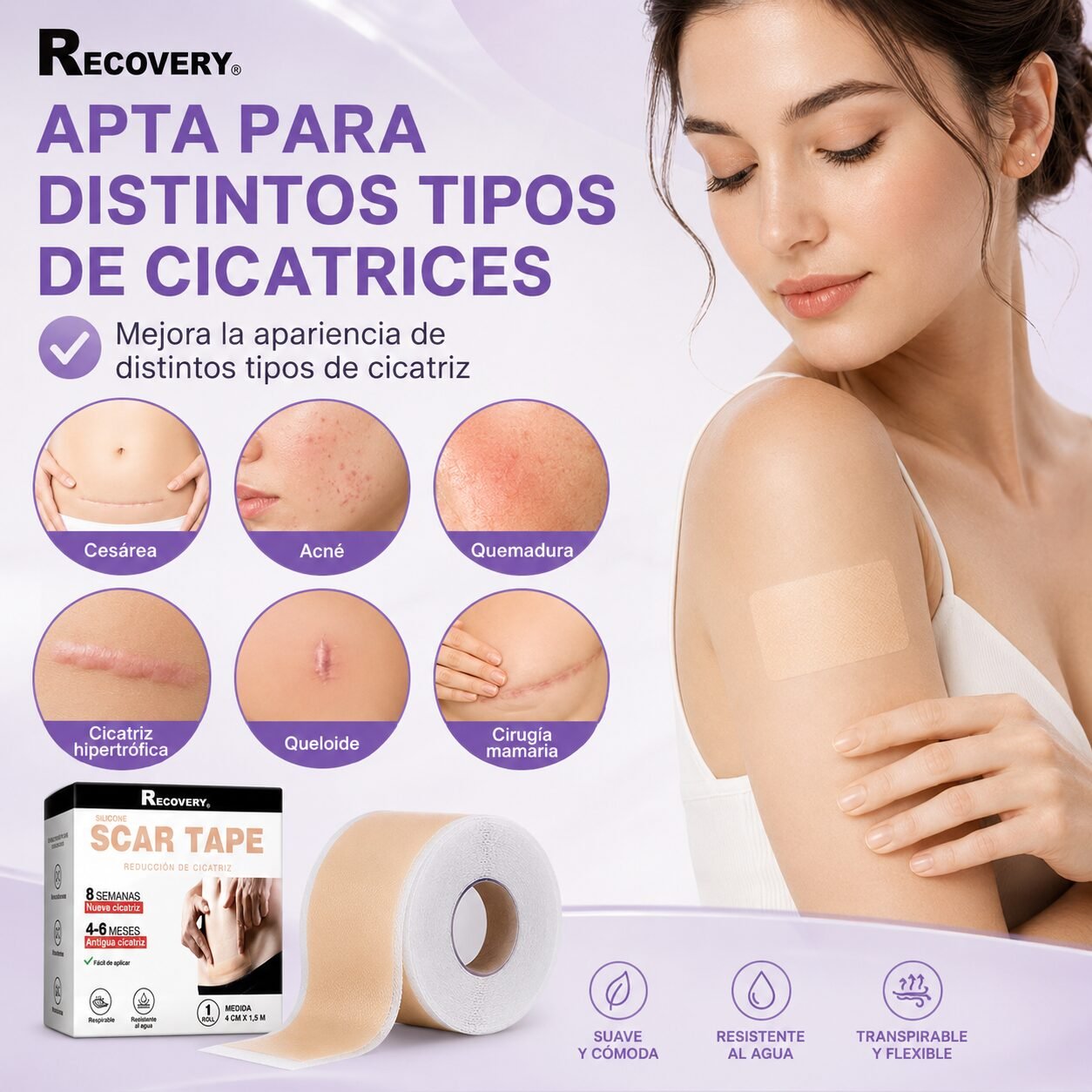 Parche de Silicona Recovery para Cicatrices 4 cm x 1,5 m