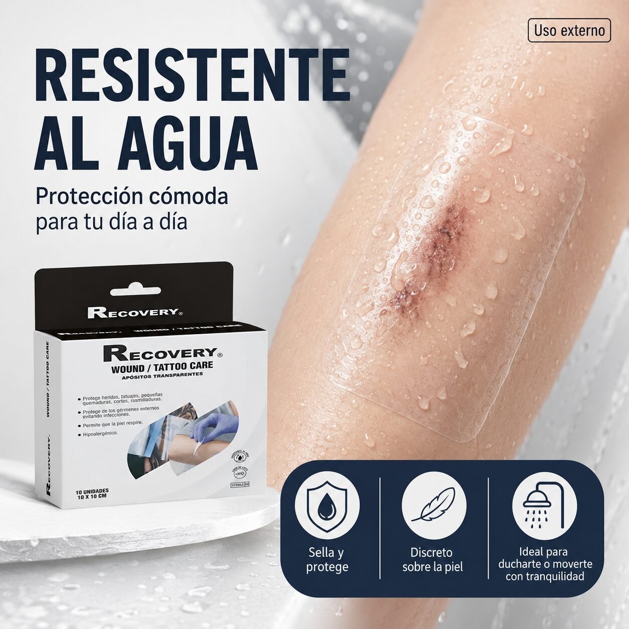 Parche Impermeable Recovery para Heridas y Tatuajes 10 x 10 cm