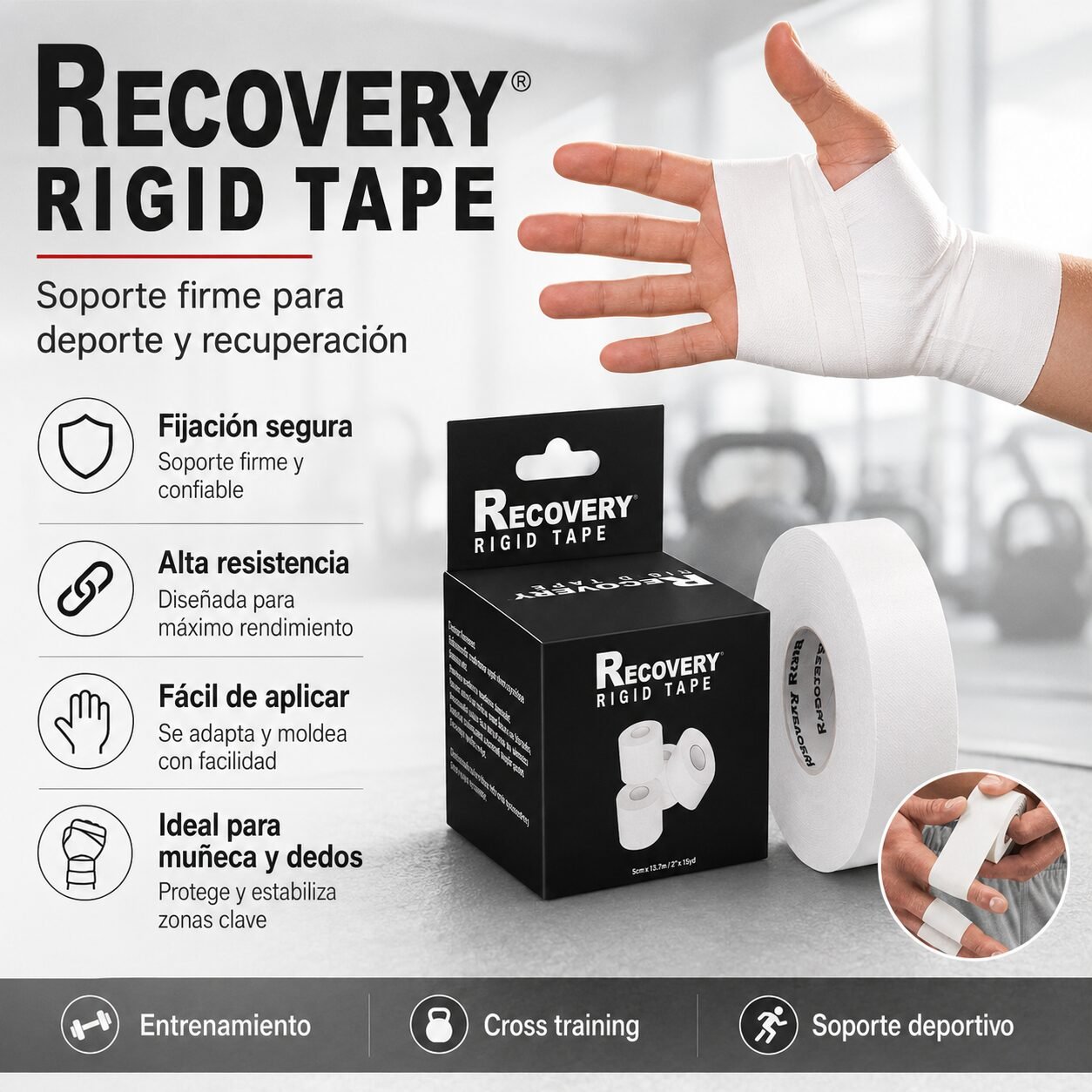 Tape Rígida Recovery 3,8 cm x 9,1 m - Soporte Deportivo