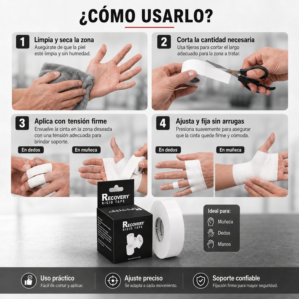 Tape Rígida Recovery 3,8 cm x 9,1 m - Soporte Deportivo