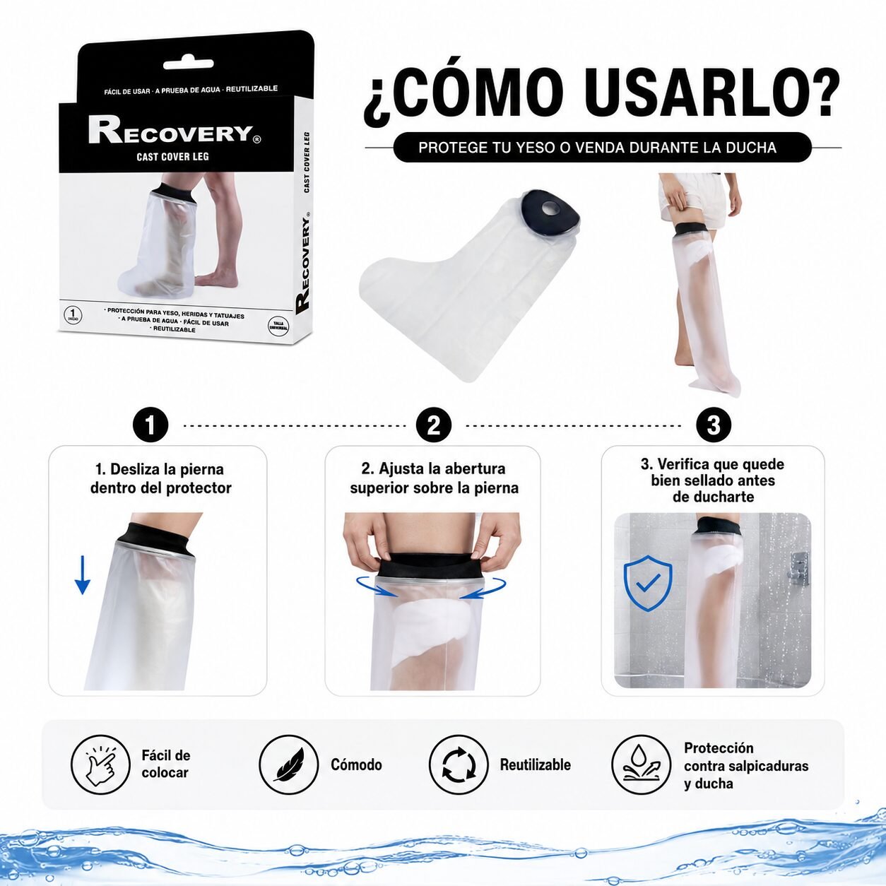 Protector Impermeable Recovery para Pierna con Yeso y Vendaje