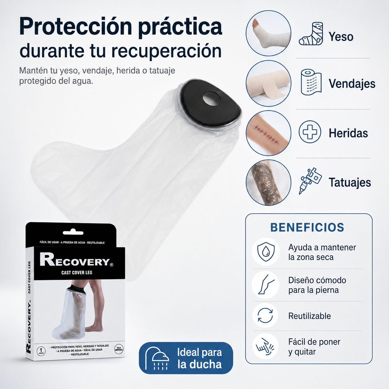 Protector Impermeable Recovery para Pierna con Yeso y Vendaje