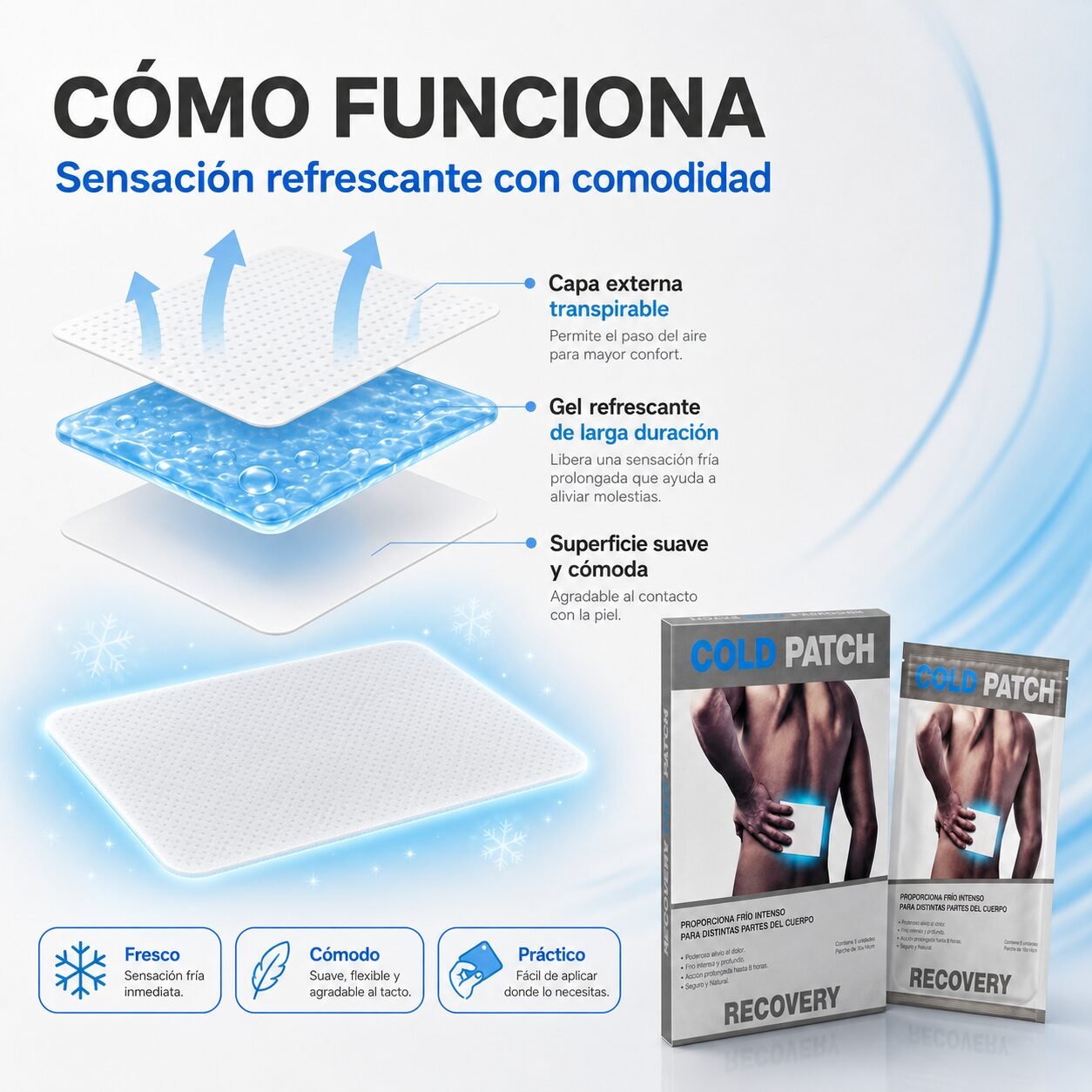Parches Fríos Recovery Mentolados 10 x 14 cm - 5 Unidades