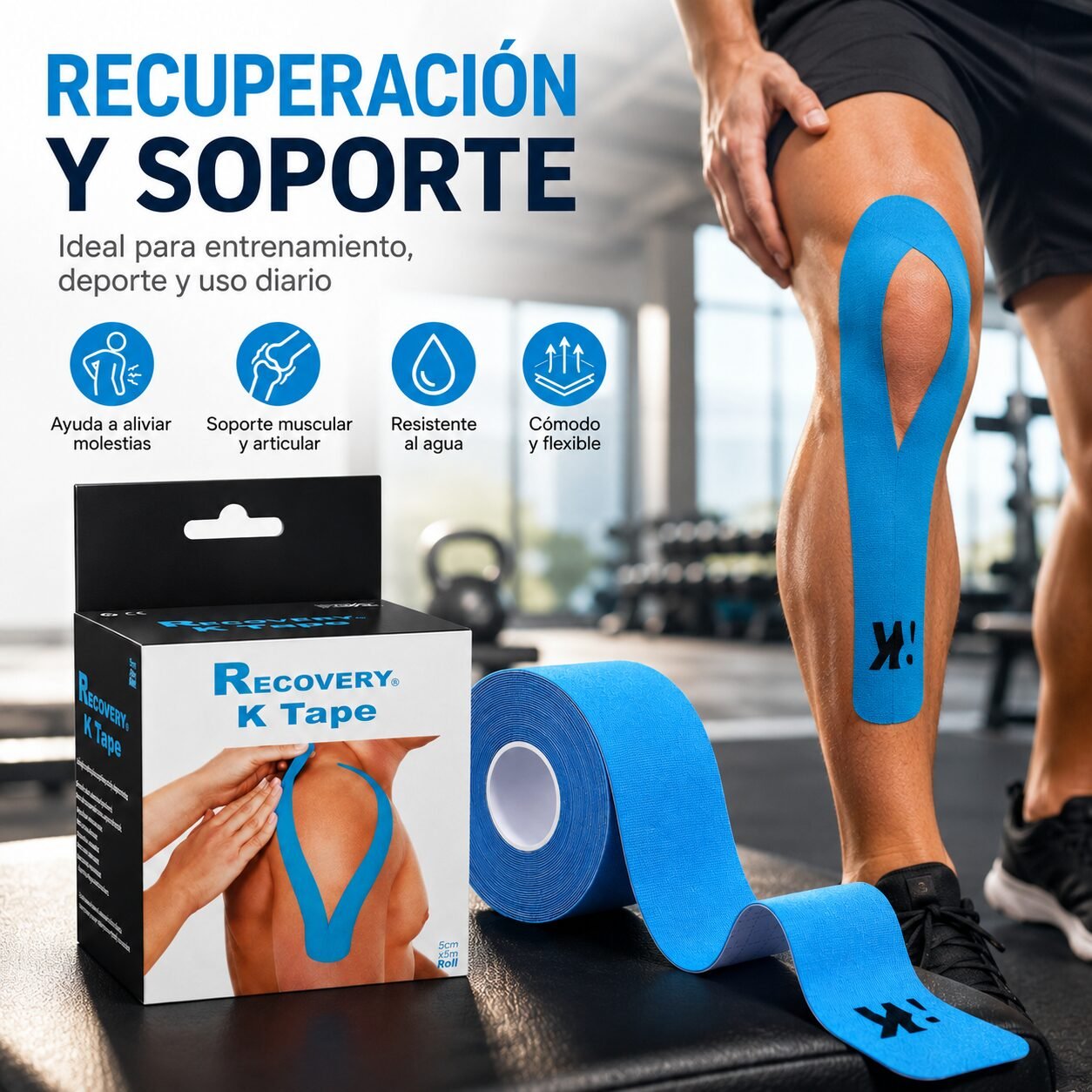 K Tape Recovery Azul 5 cm x 5 m - 20 Tiras Precortadas