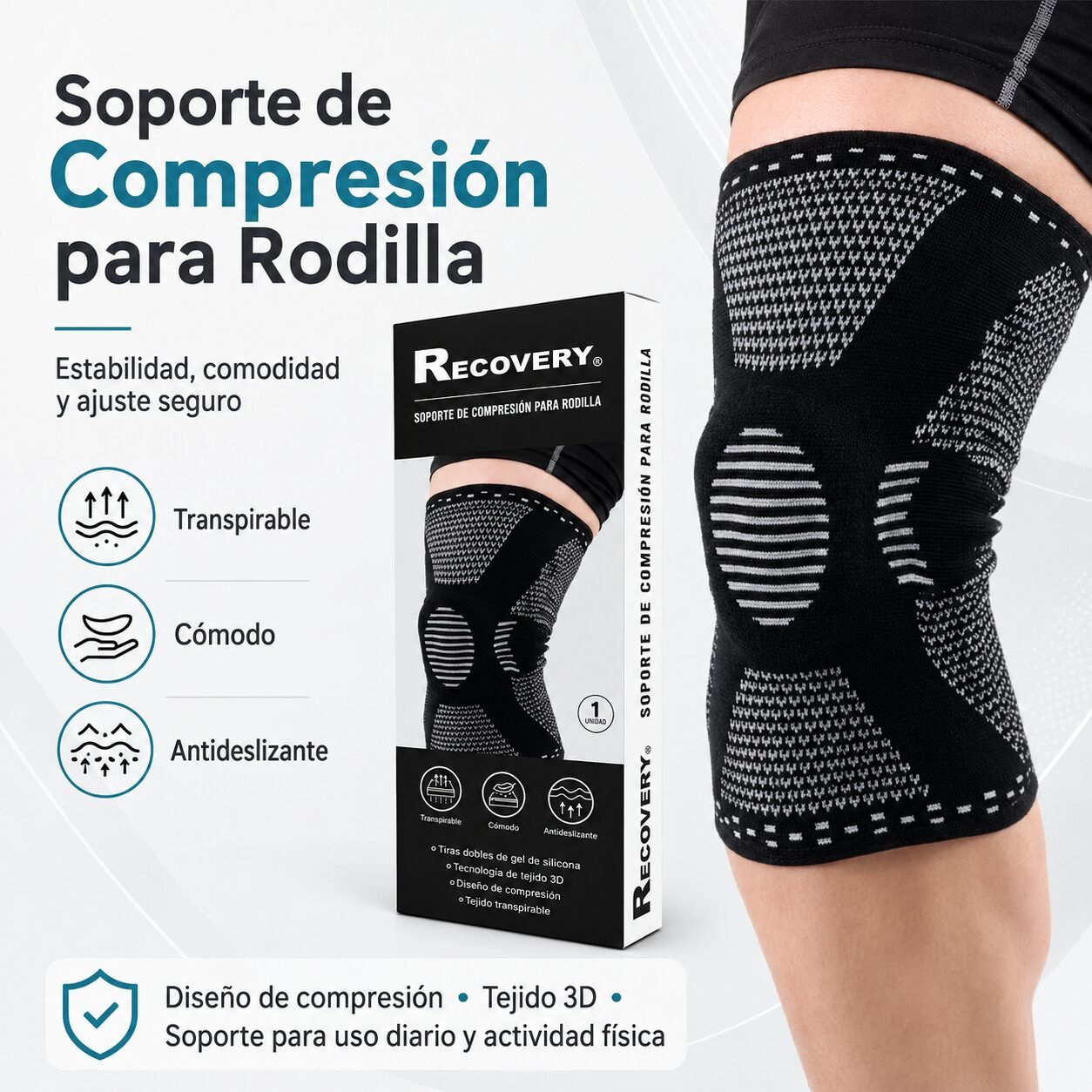 Pack 2 Rodilleras Recovery con Soporte Lateral - Gris