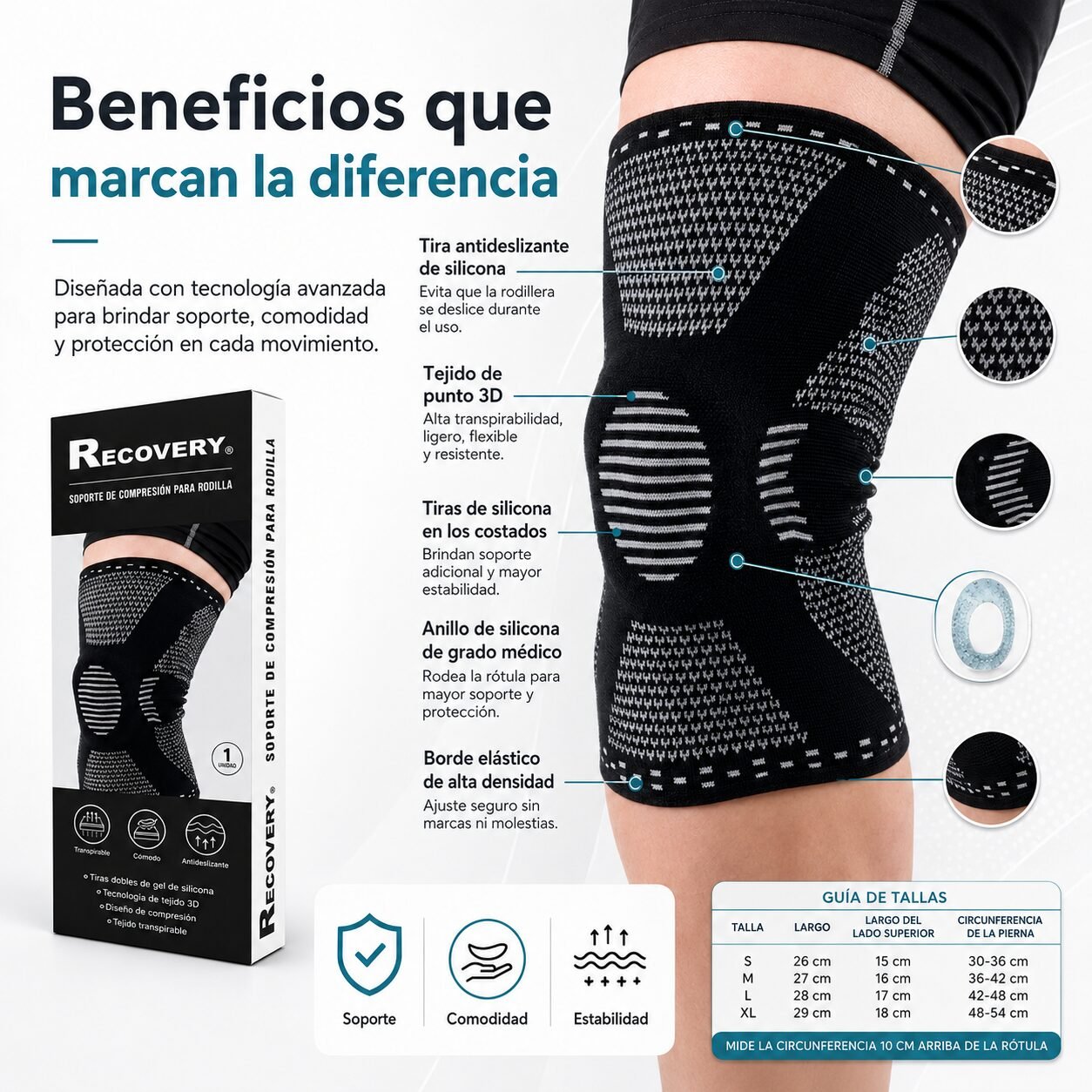 Pack 2 Rodilleras Recovery con Soporte Lateral - Gris