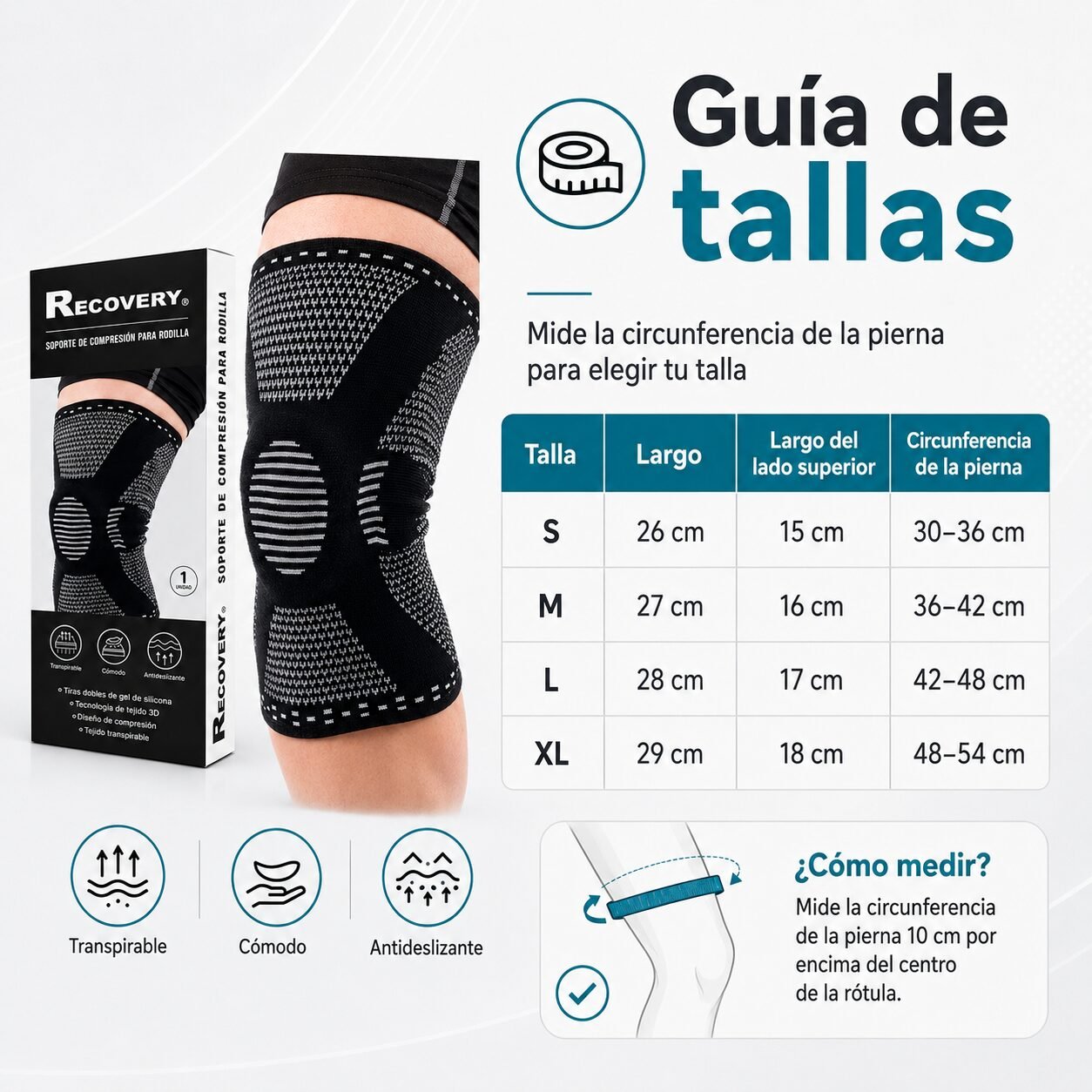 Pack 2 Rodilleras Recovery con Soporte Lateral - Gris
