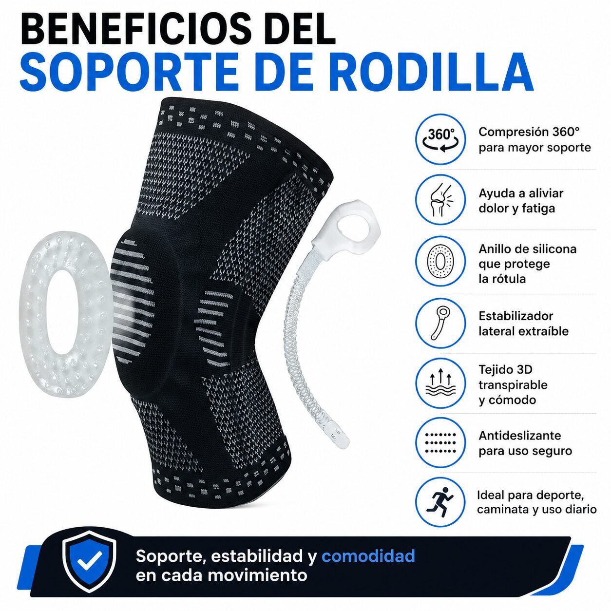 Pack 2 Rodilleras Recovery con Soporte Lateral - Gris