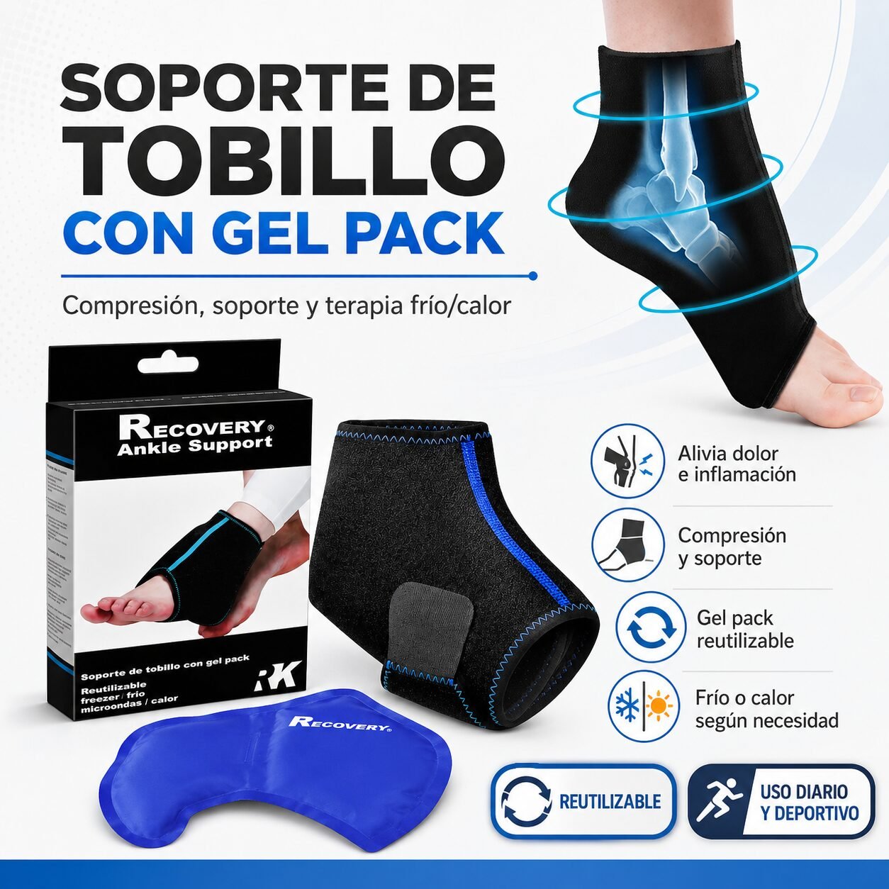 Soporte de Tobillo Recovery con Gel Pack Frío/Calor