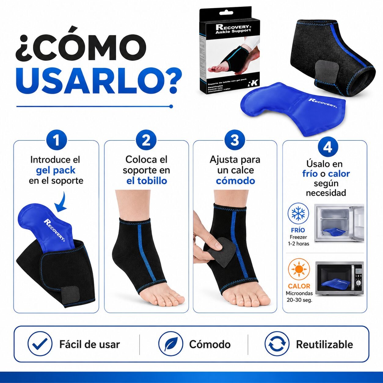 Soporte de Tobillo Recovery con Gel Pack Frío/Calor