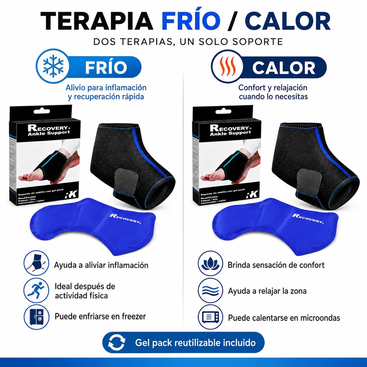 Soporte de Tobillo Recovery con Gel Pack Frío/Calor