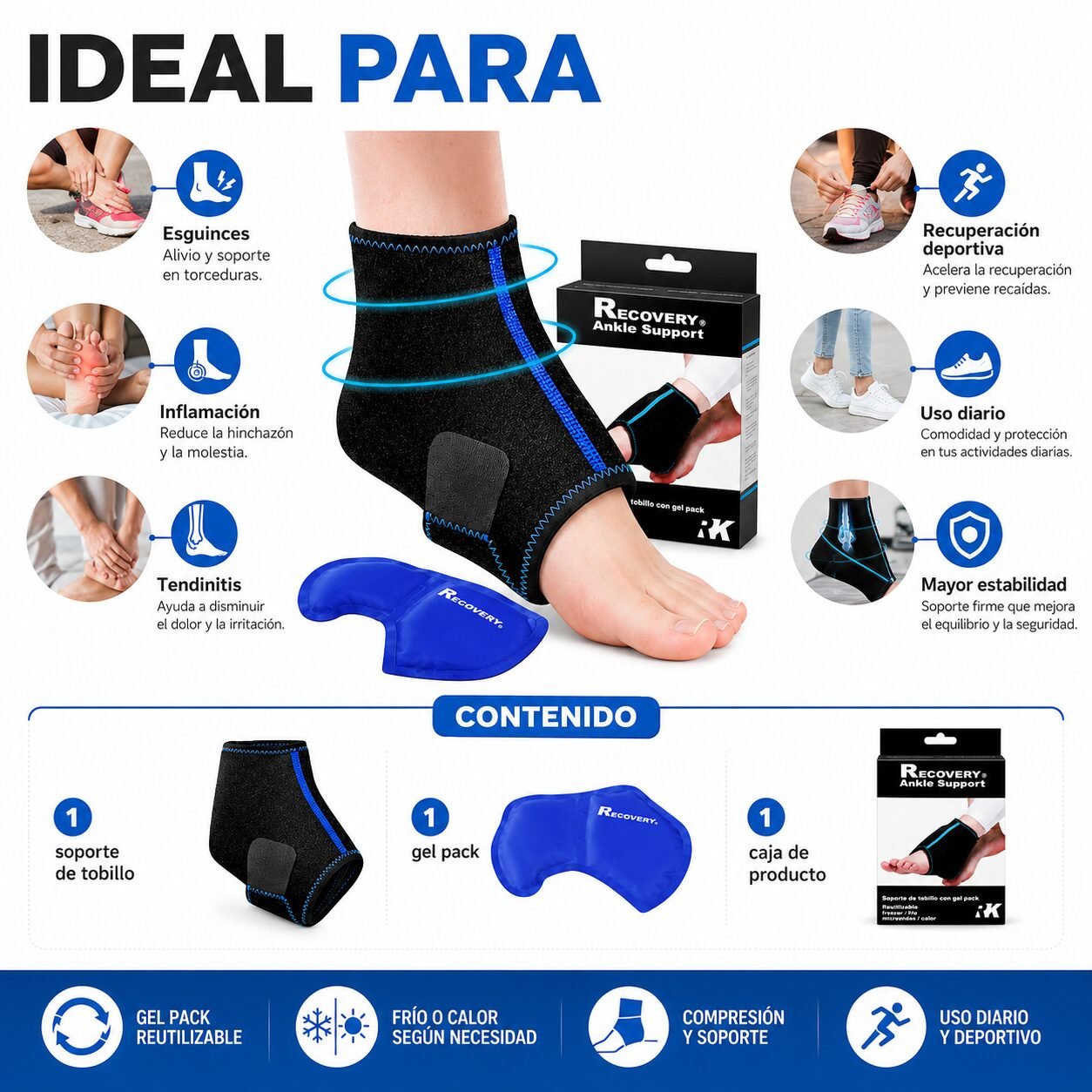 Soporte de Tobillo Recovery con Gel Pack Frío/Calor