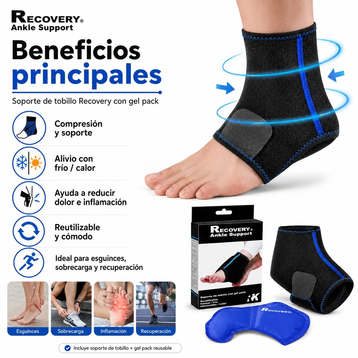 Soporte de Tobillo Recovery con Gel Pack Frío/Calor