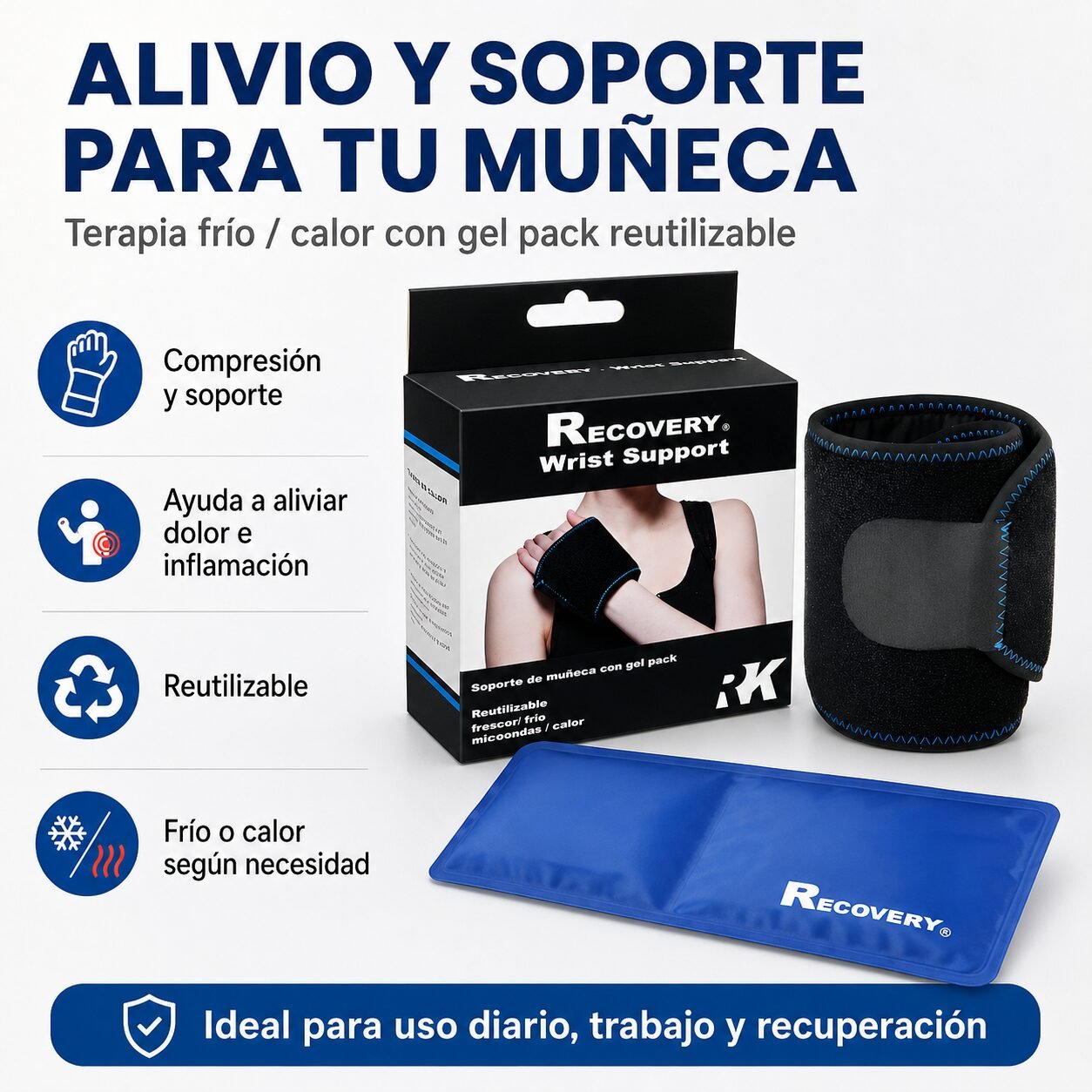 Soporte de Muñeca Recovery con Gel Pack Frío/Calor