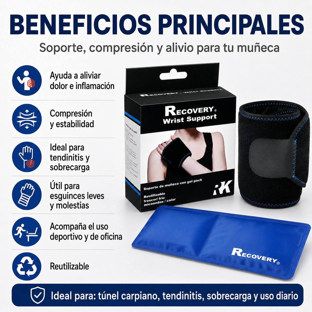 Soporte de Muñeca Recovery con Gel Pack Frío/Calor