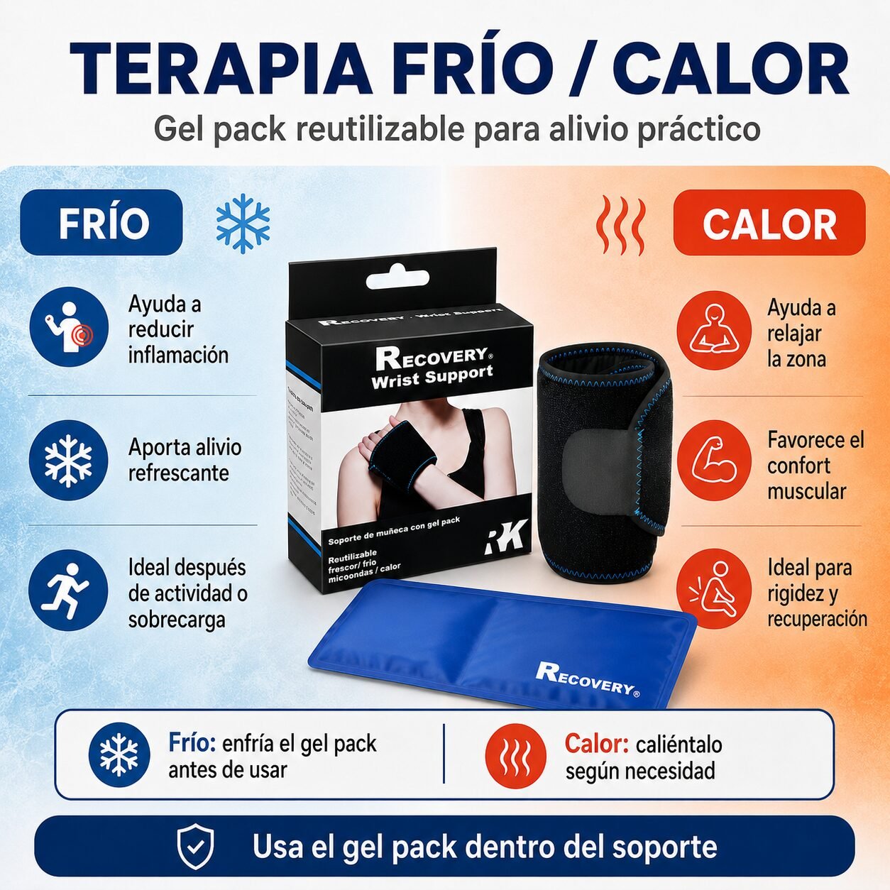Soporte de Muñeca Recovery con Gel Pack Frío/Calor