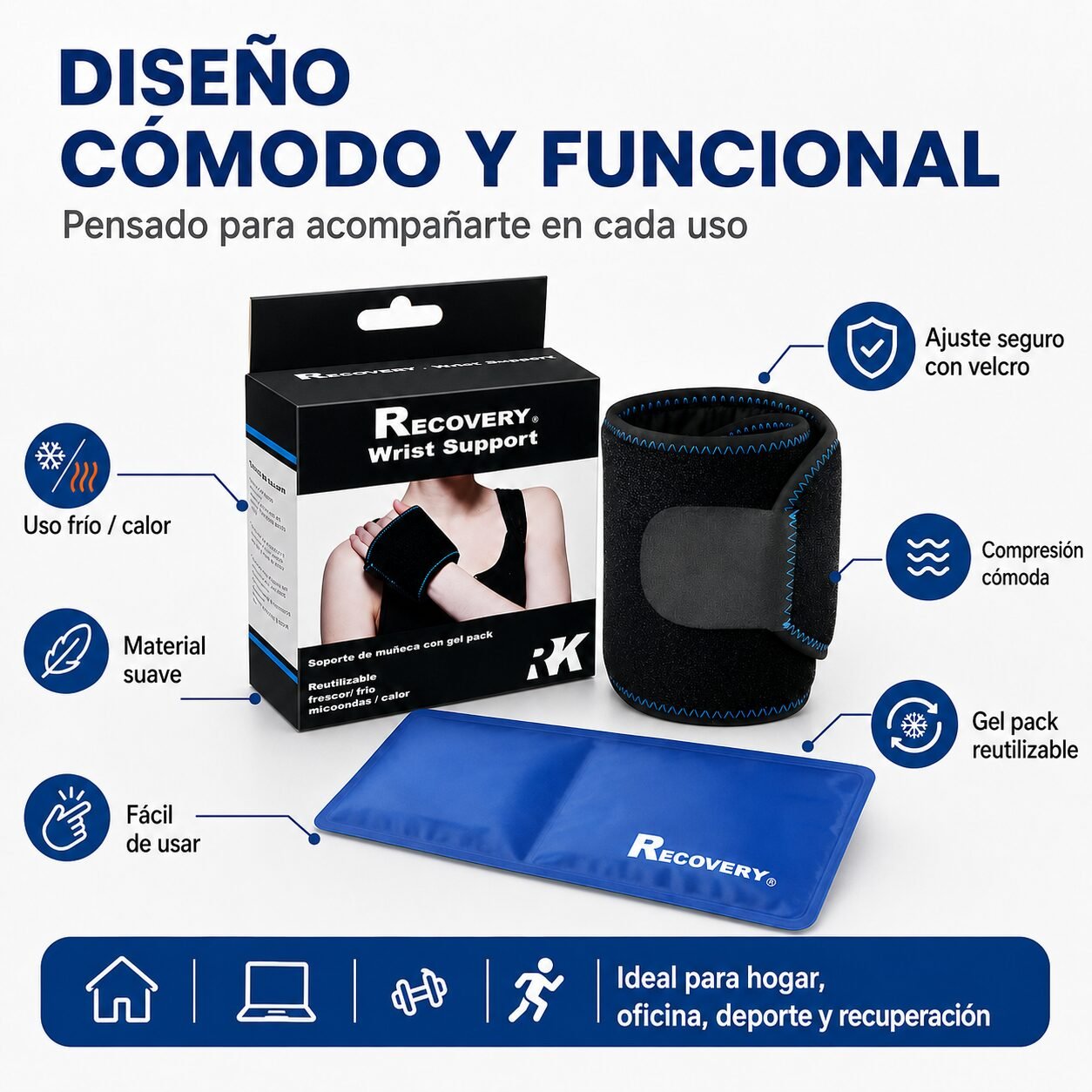 Soporte de Muñeca Recovery con Gel Pack Frío/Calor