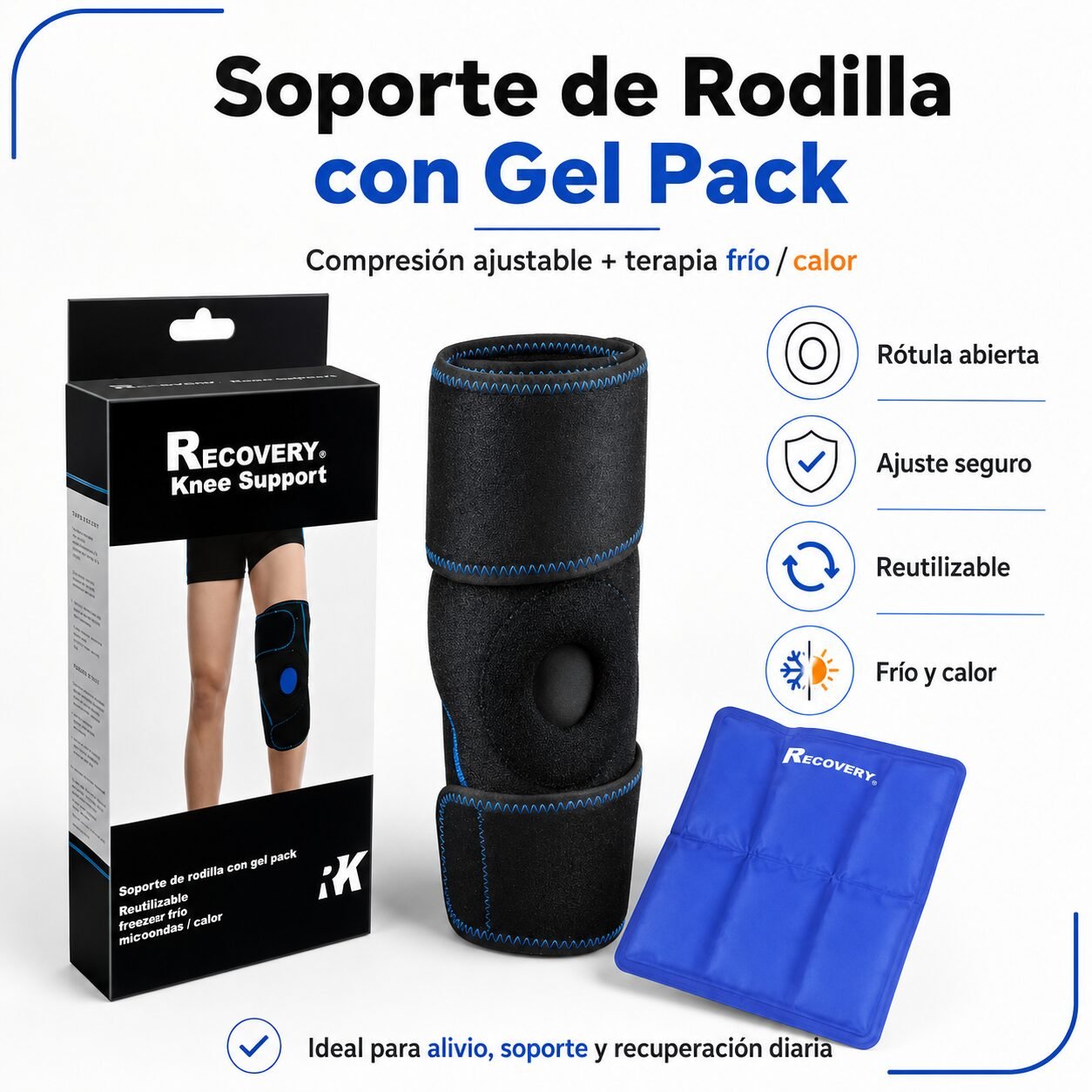 Soporte de Rodilla Recovery con Gel Pack Frío/Calor