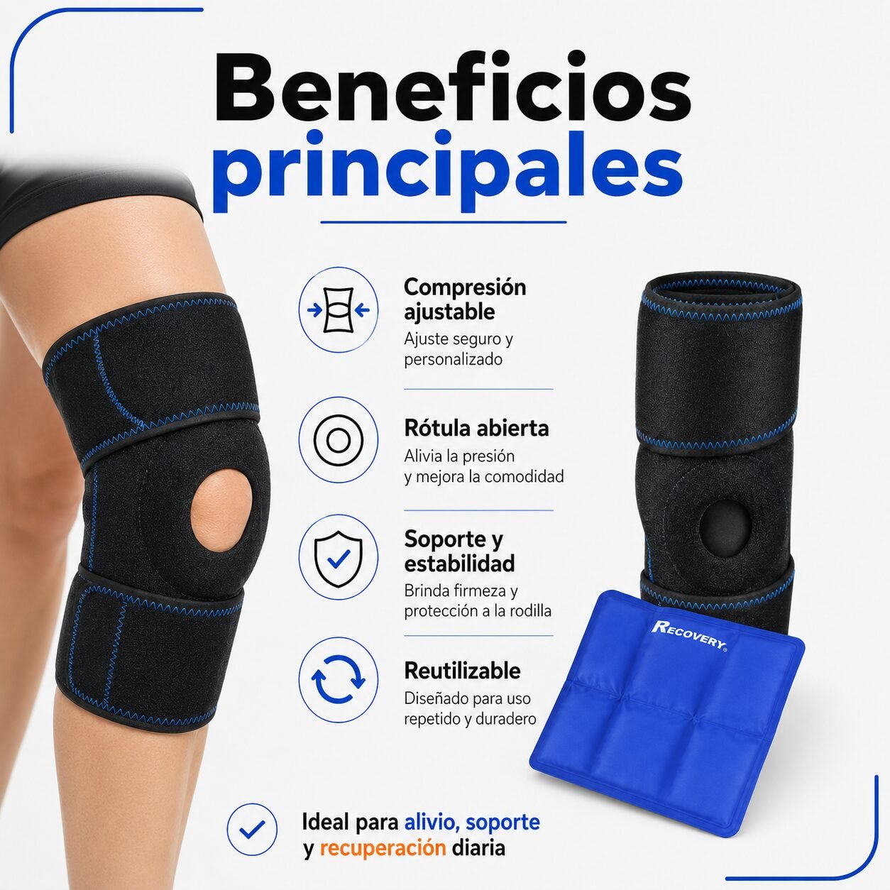 Soporte de Rodilla Recovery con Gel Pack Frío/Calor