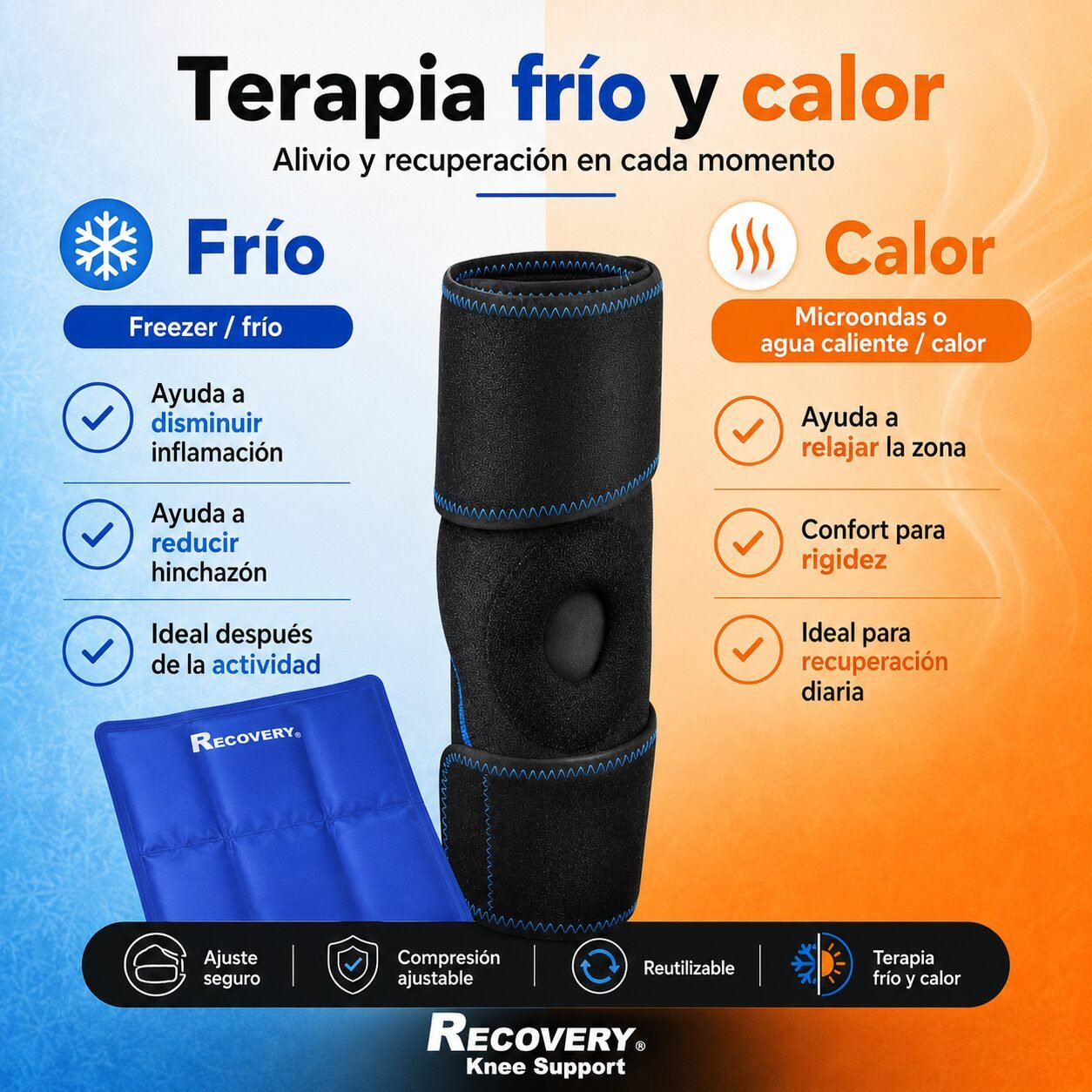 Soporte de Rodilla Recovery con Gel Pack Frío/Calor