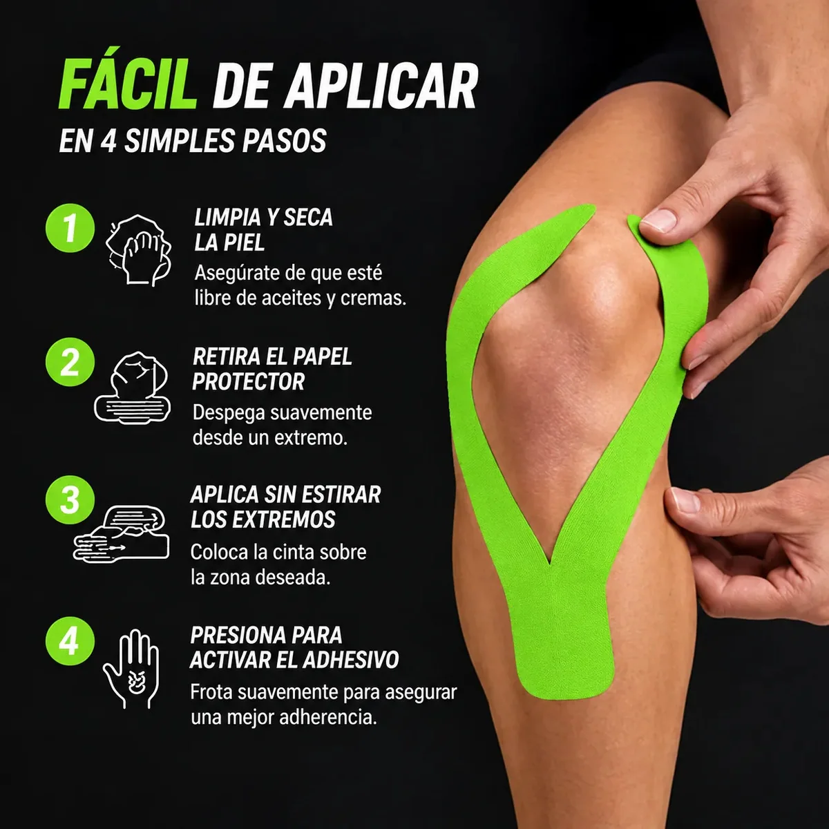K Tape Recovery Verde 5 cm x 5 m – 20 Tiras Precortadas — guía de aplicación