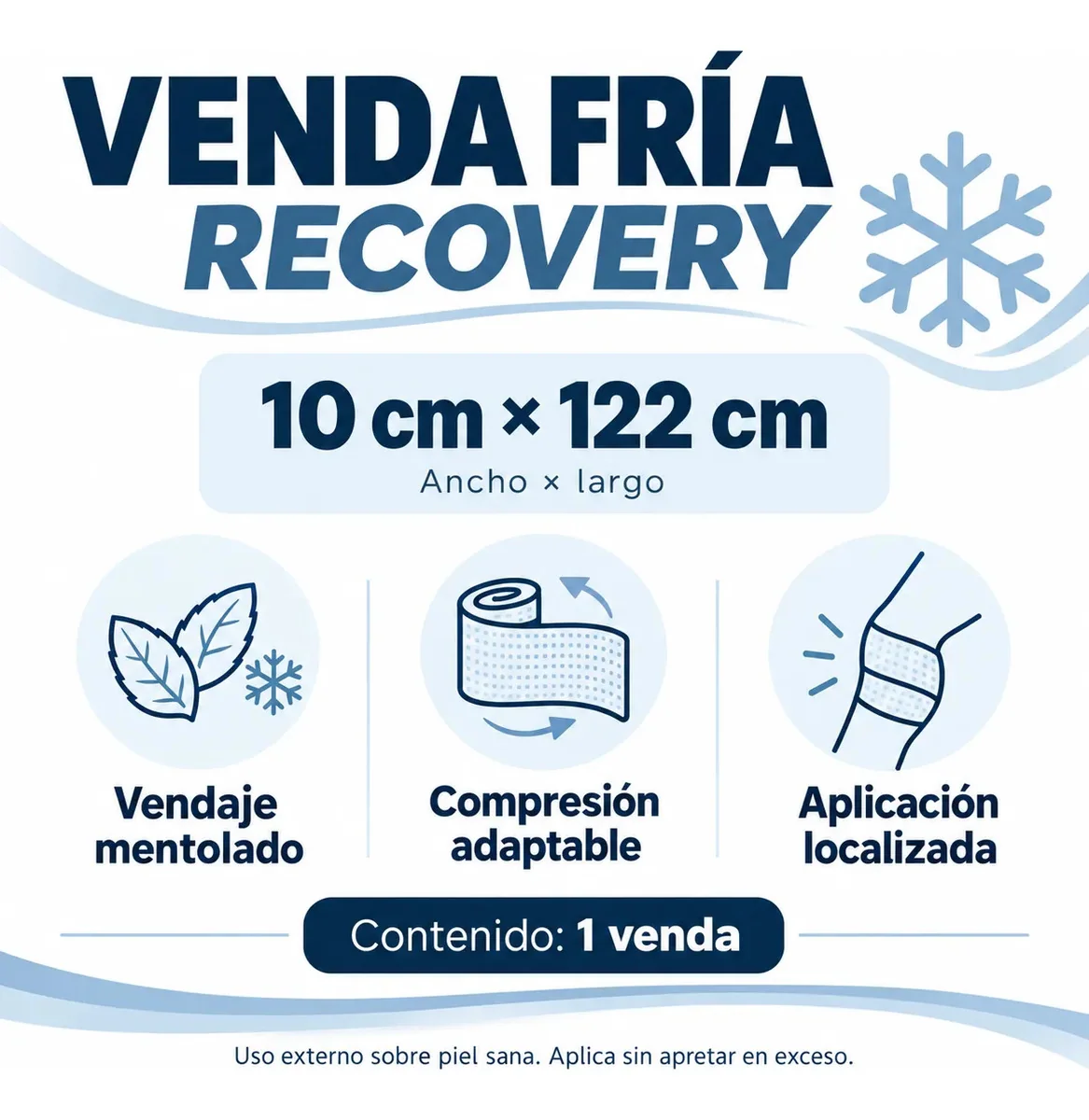 Venda Fría Recovery 10 cm x 122 cm – Compresión Fría — medidas: 10 cm × 122 cm por venda