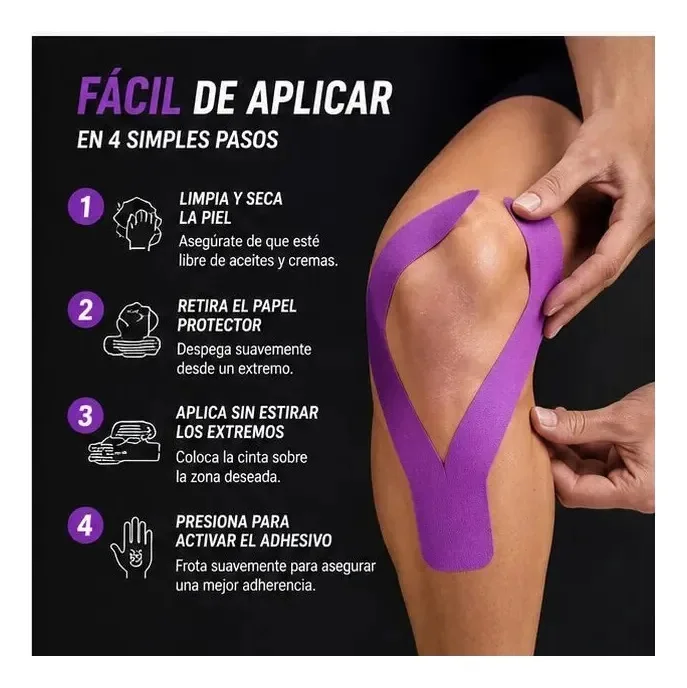 K Tape Recovery Morado 5 cm x 5 m – 20 Tiras Precortadas — guía de aplicación