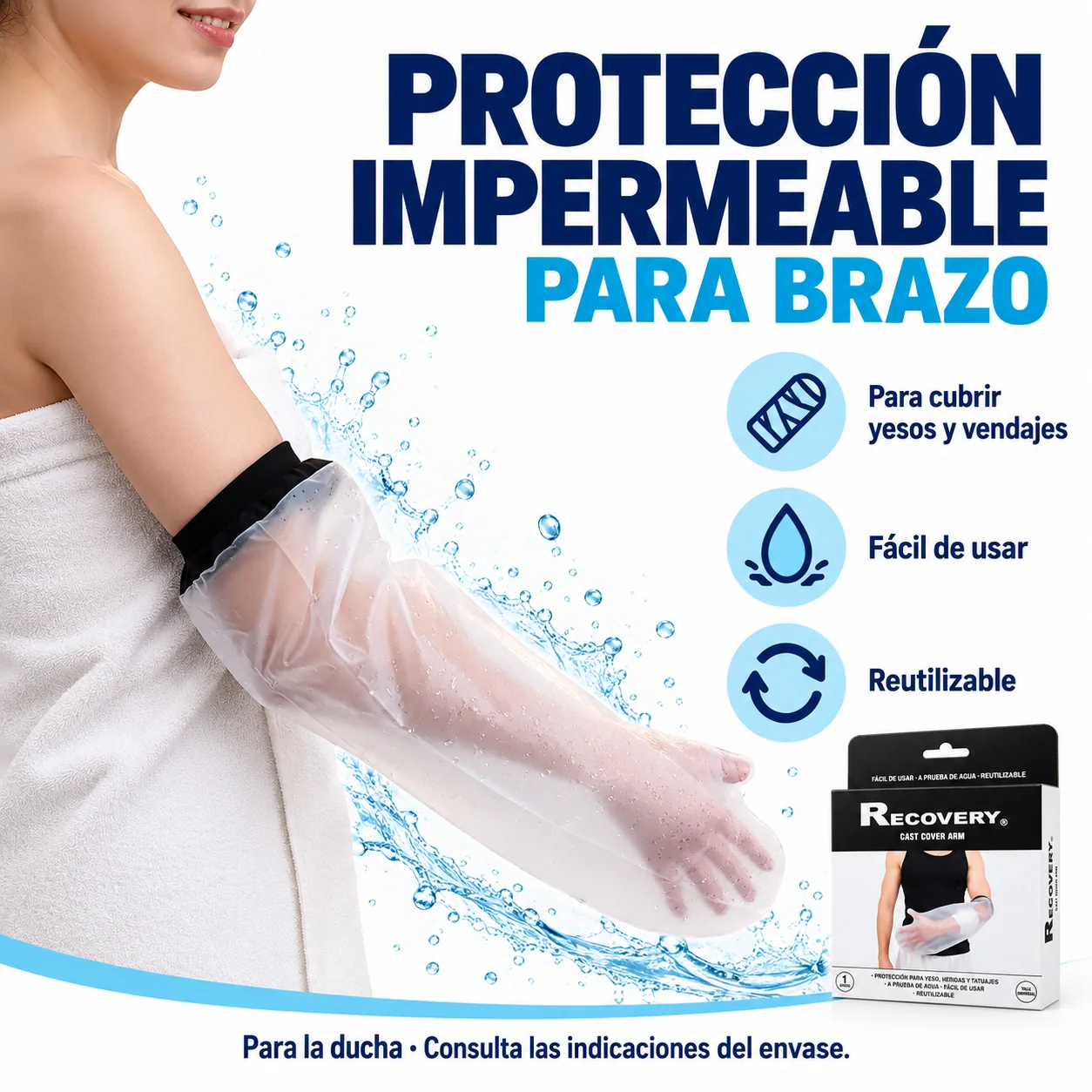 Protector Impermeable Recovery para Brazo con Yeso 56 x 24 x 14 cm — características del protector