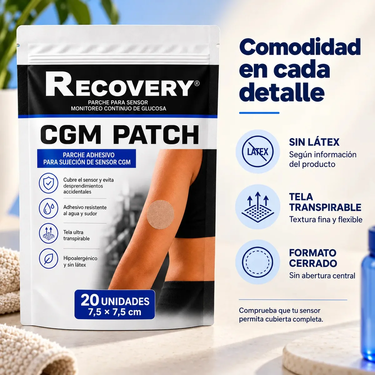 Parches Cerrados para Sensor CGM Recovery 20 Unidades — características del parche
