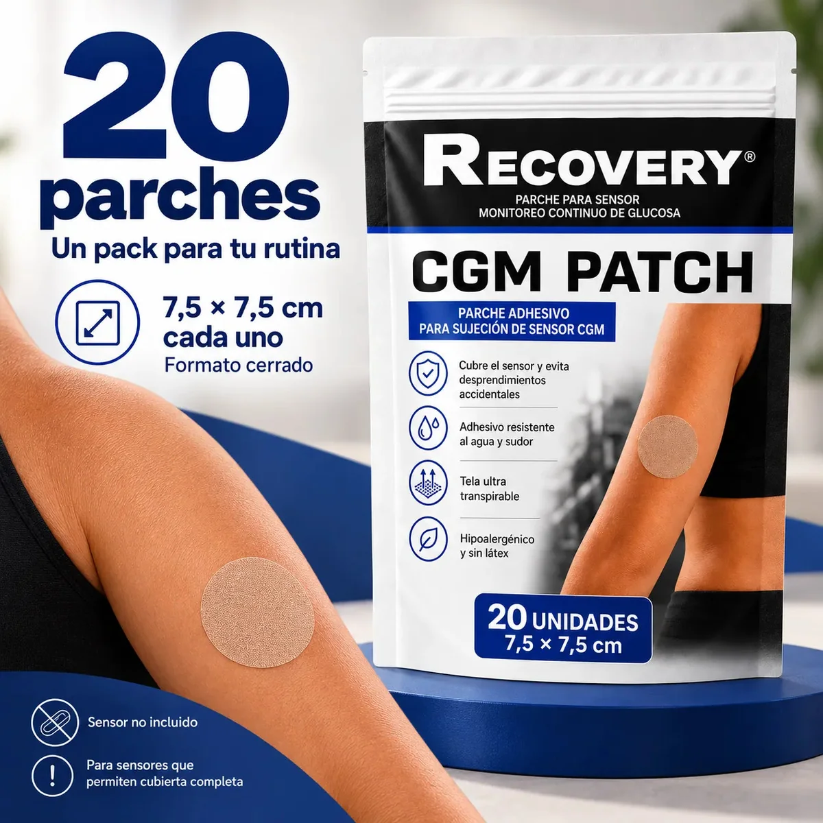 Parches Cerrados para Sensor CGM Recovery 20 Unidades — cantidad y medidas