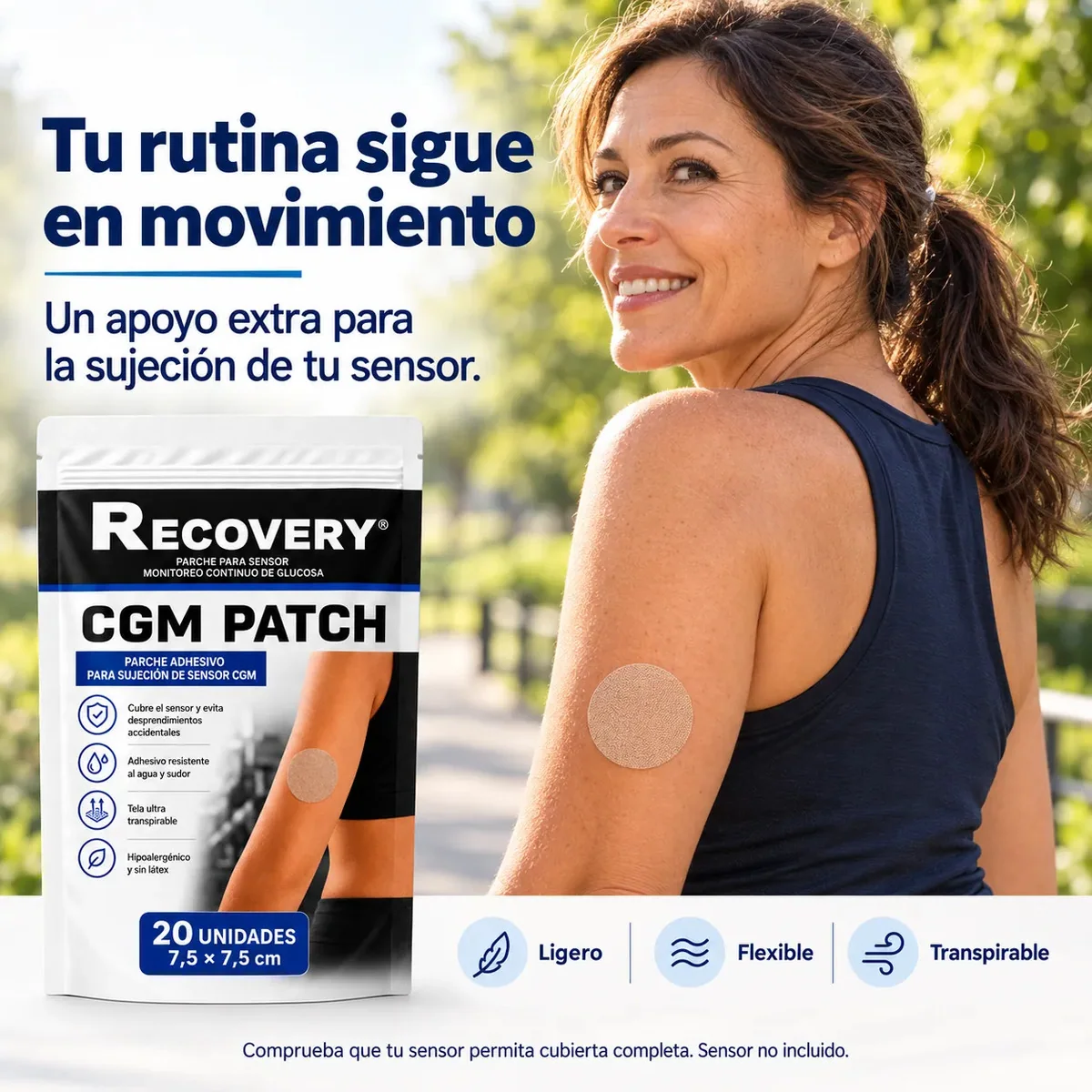 Parches Cerrados para Sensor CGM Recovery 20 Unidades — ejemplo de uso cotidiano